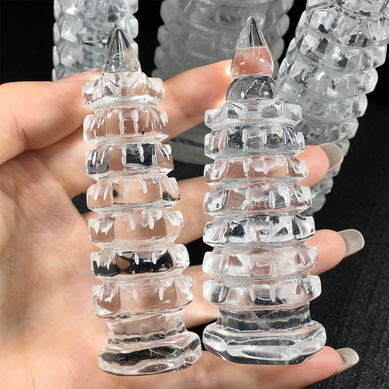 Natural Clear Quartz Wenchang Tower Crystal Carving Decor random 1pcs No base