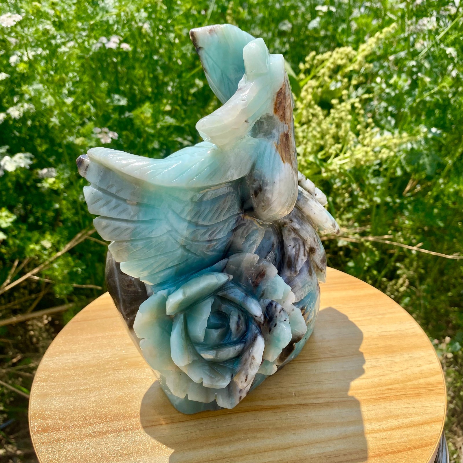 7LB Natural Blue Vein Stone Phoenix Carving, Home Decoration