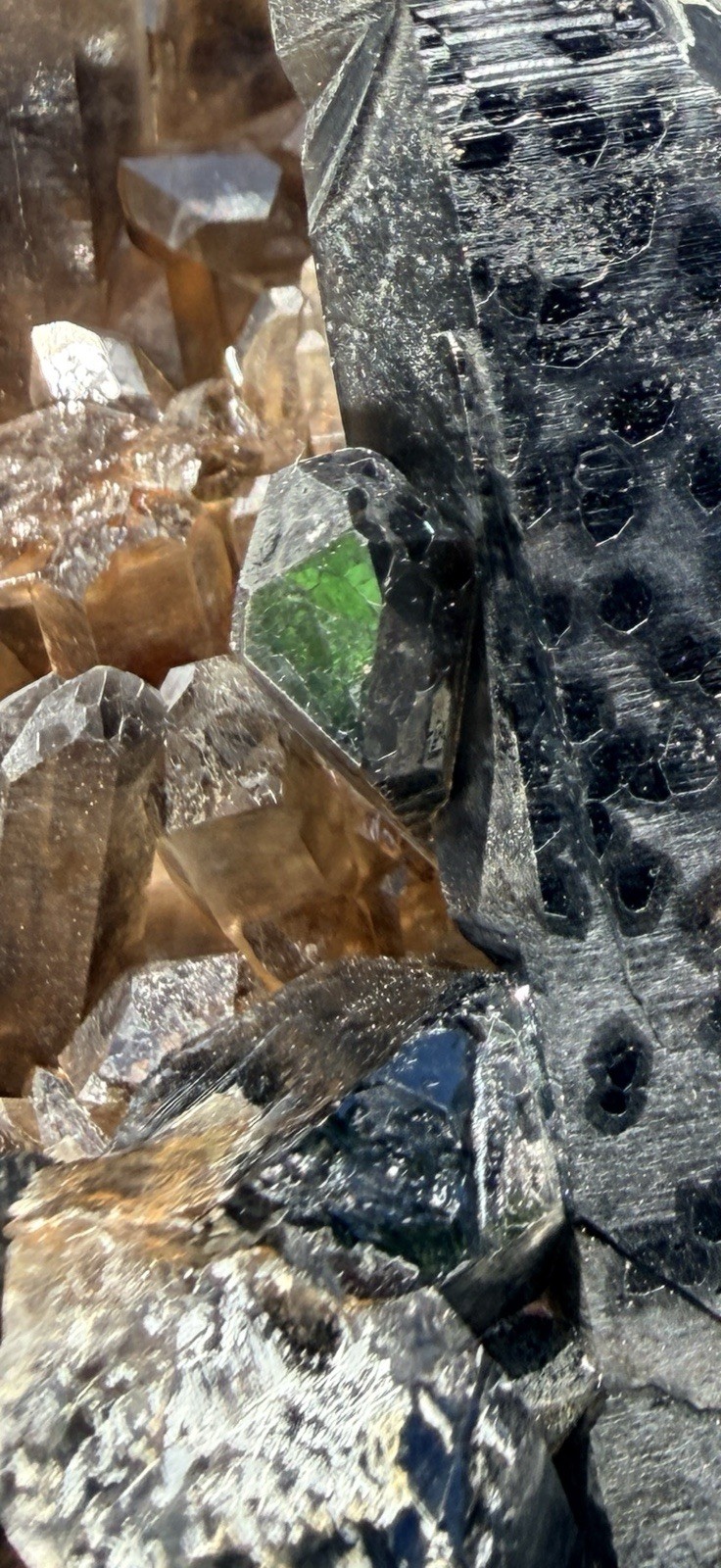 Large Smoky Quartz Cluster with Green Mineral Inclusion Raw Mineral Specimen