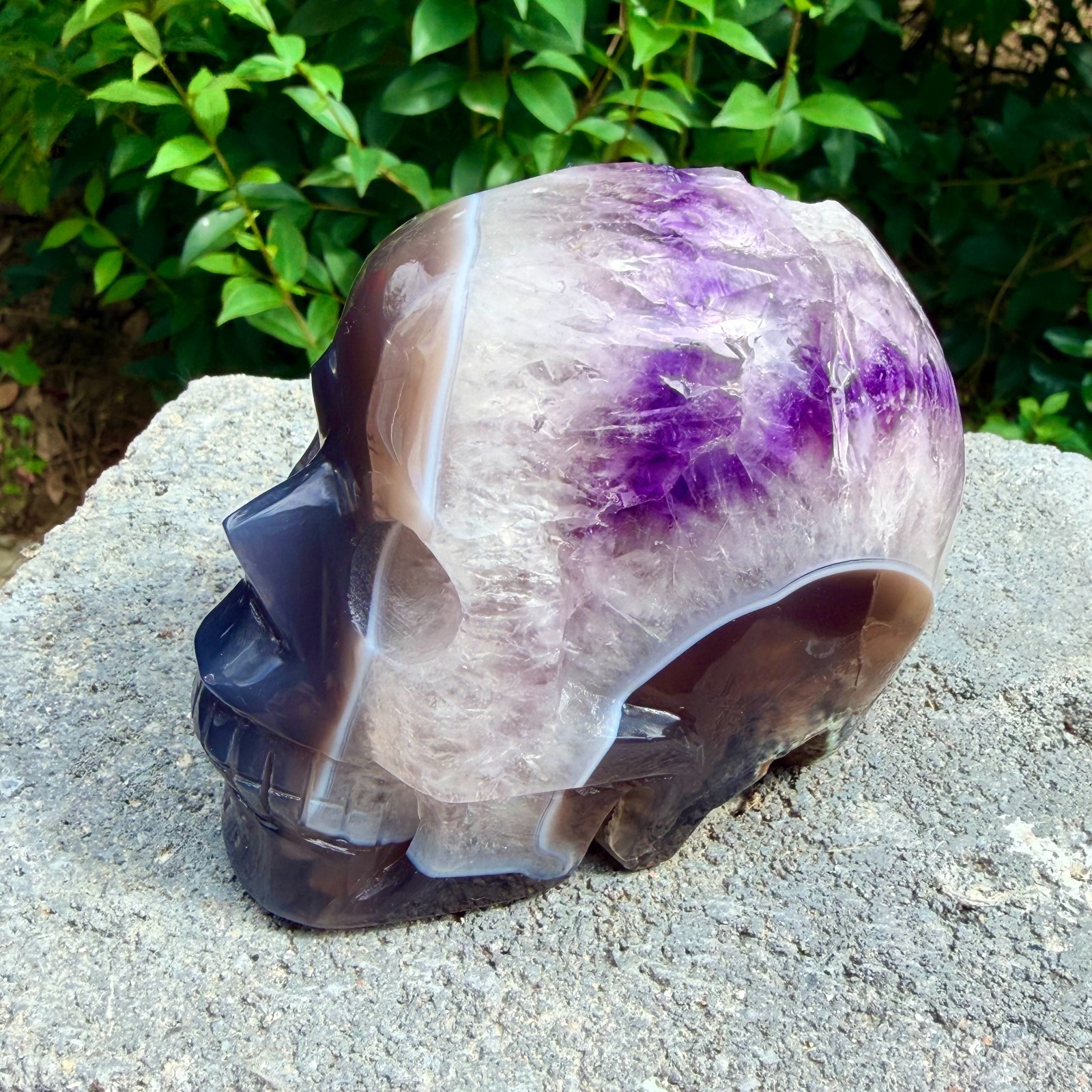 1.73lb Amethyst agate crystal cave skull, Rare hand carved skull specimen