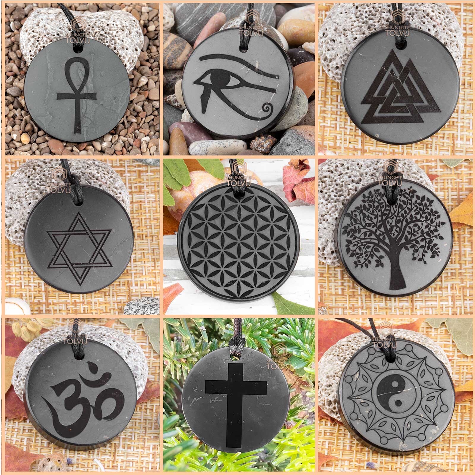 Pendants Amulets made of Natural stone, Russian Shungite, EMF protection, Tolvu