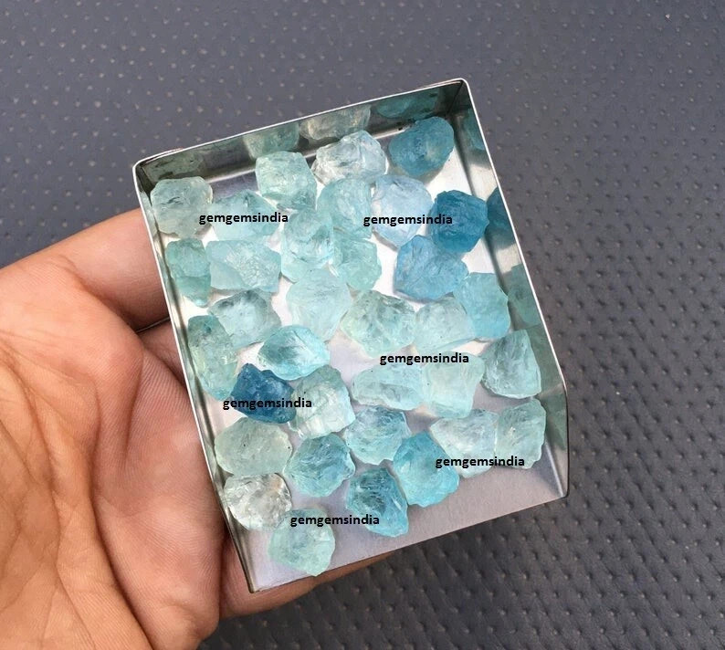 10 Piece Excellent Blue Aquamarine Raw Size 12-14 MM Aquamarine Rough Stone Bulk