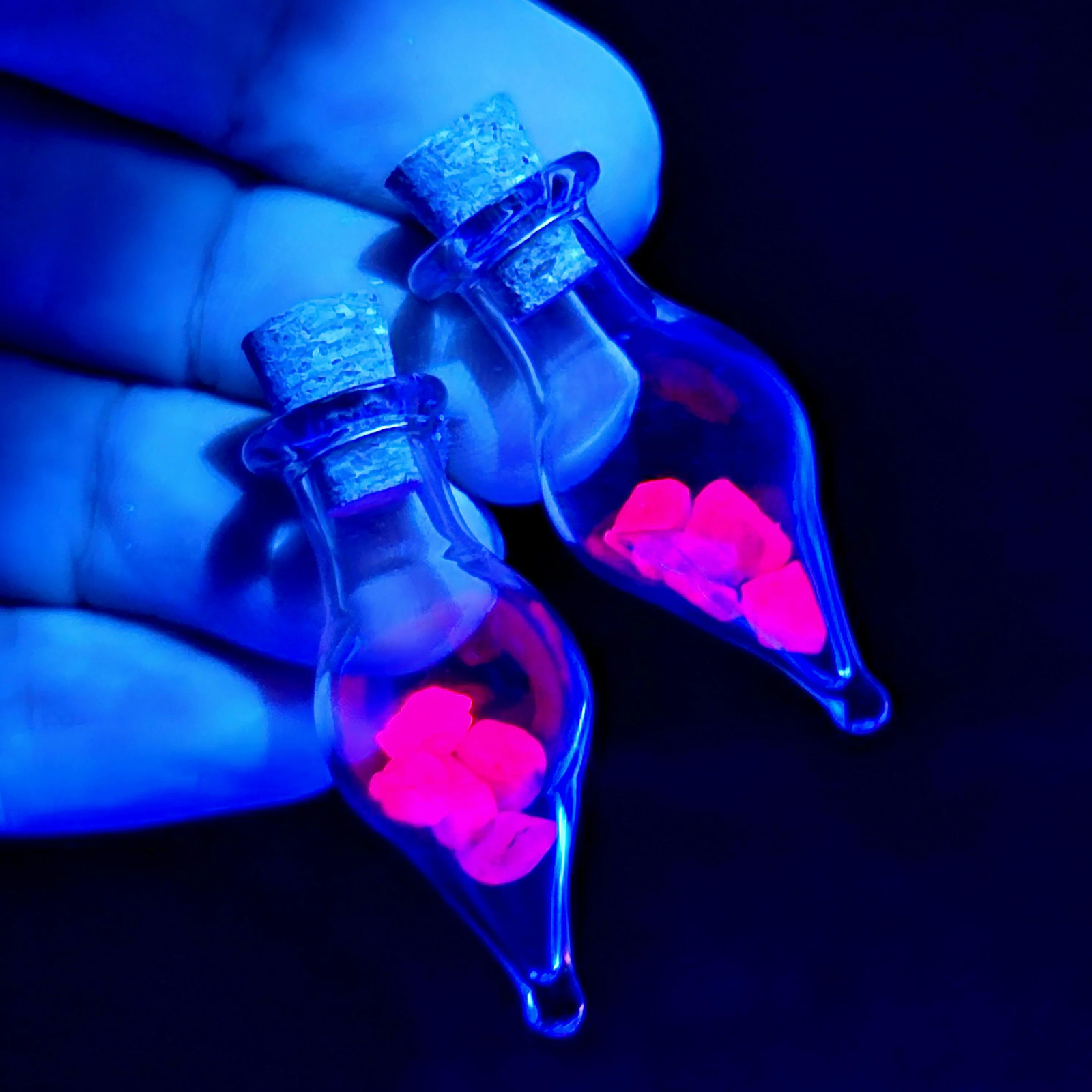 UV Reactive Ruby Chips in Glass Jar, Polished Ruby Crystals in Gem Jar
