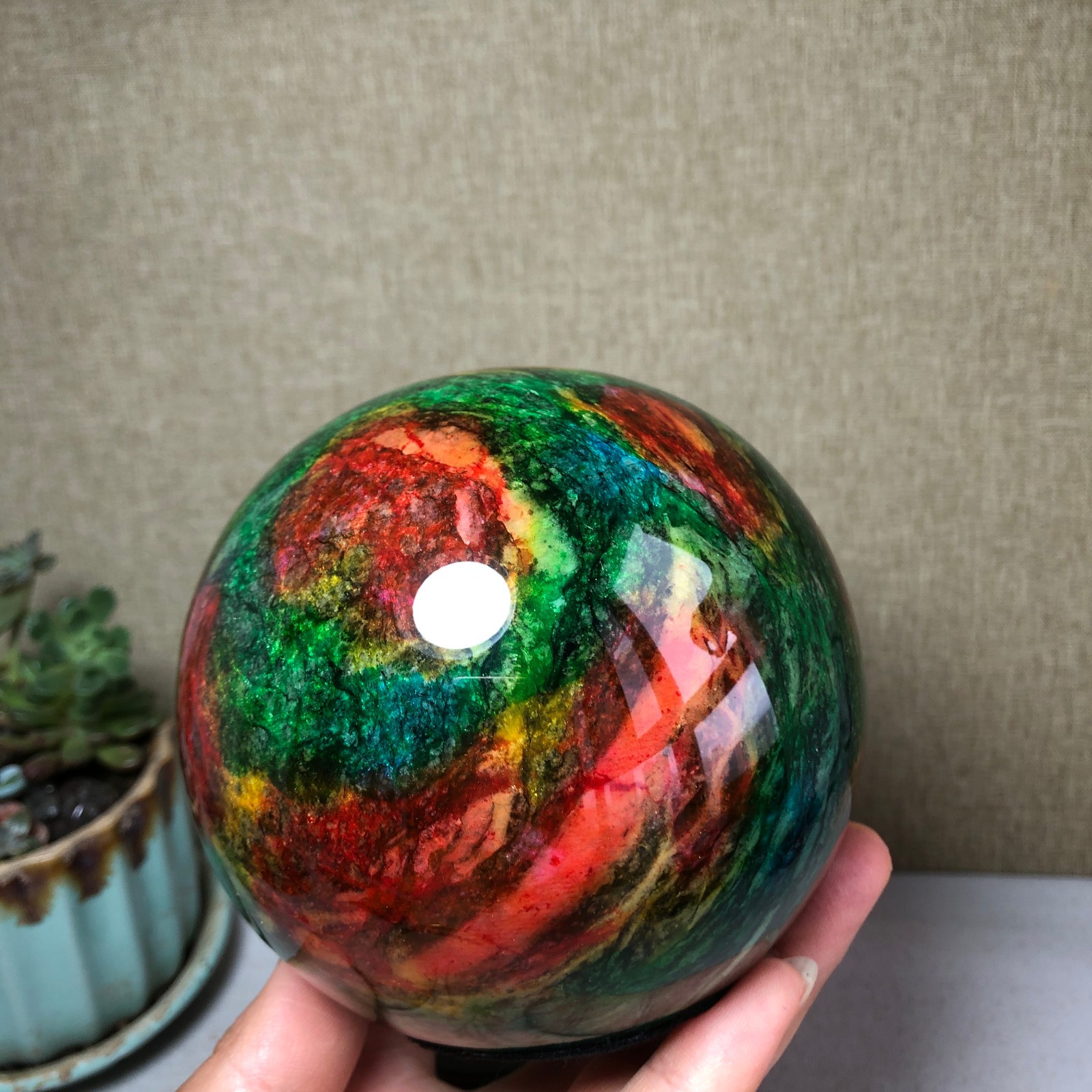 Natural “Seven Colors Jade” sphere flat bottom specimen Taiwan China 99mm A4579