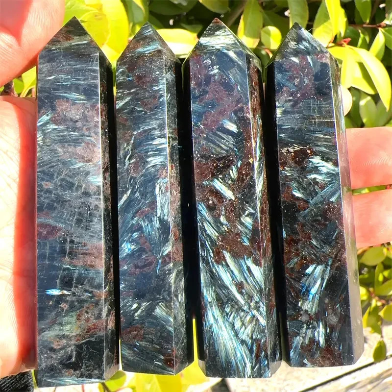 Arfvedsonite Blue Flash Healing Crystal Tower Point Wand Reiki Obelisk Decor