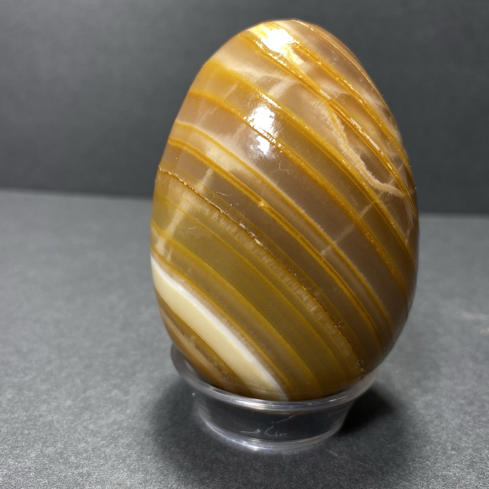 Natural Onyx Stone Egg With Stand Hand Polished Banded Agate Calcite Crystal