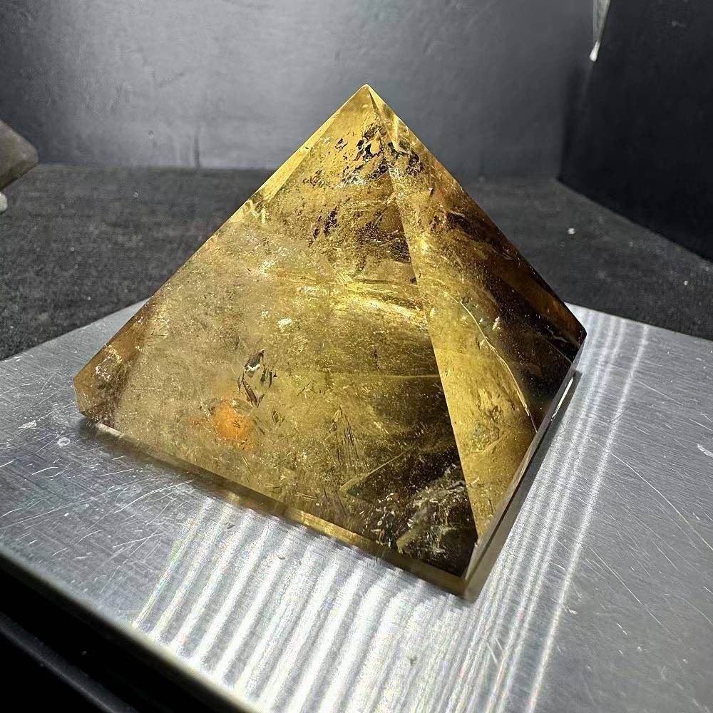 137g Natural Citrine Quartz Carved Pyramid Crystal Reiki Healing Decor