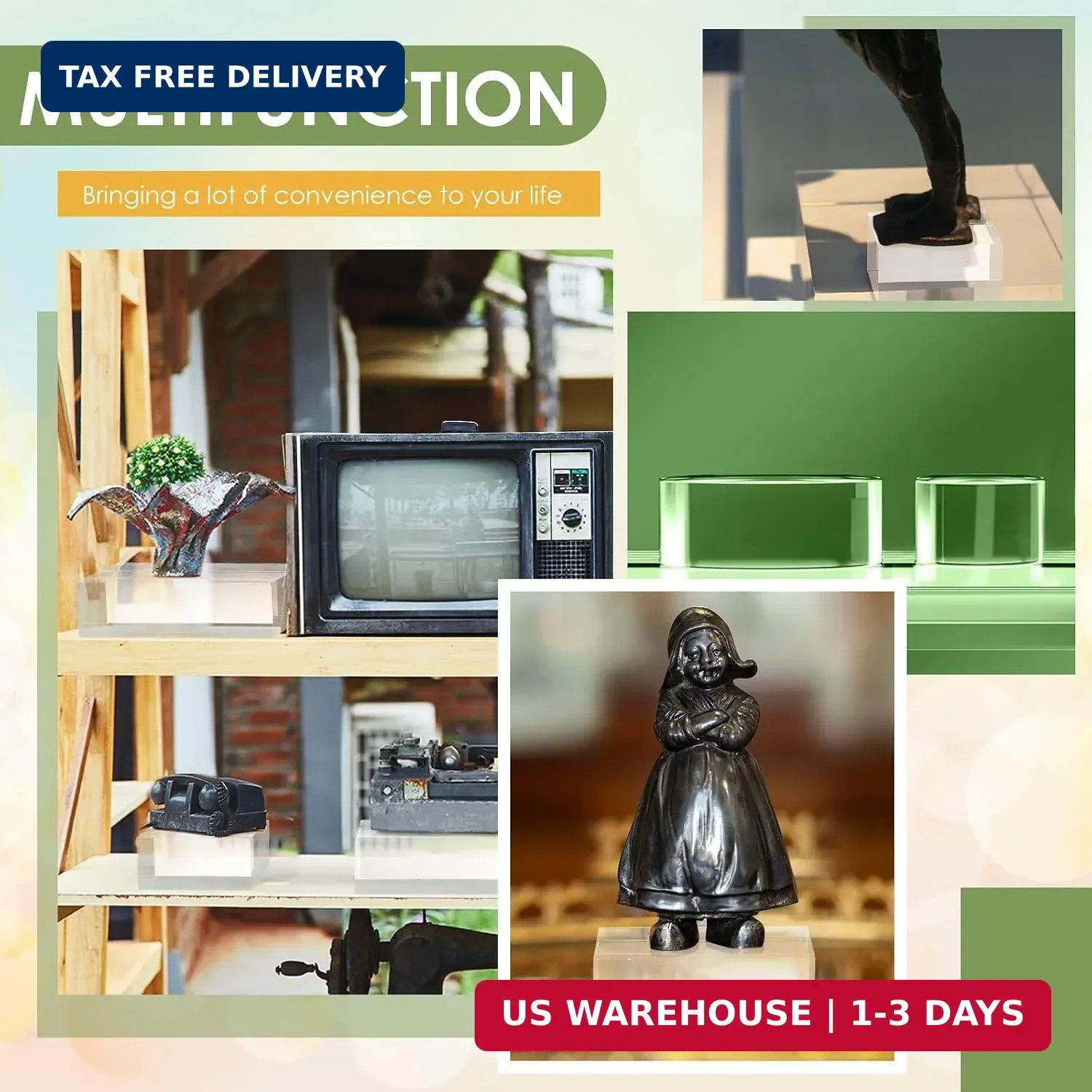 8 Pieces Acrylic Display Block 2 x 2 x 1 Inch, 4 x 4 x 1 Inch Clear Poli