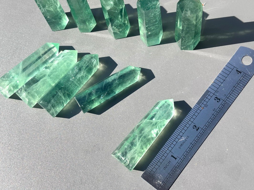 10pcs Green Fluorite Quartz Crystal Pointed & Faceted Wand Obelisk Reiki Chakra