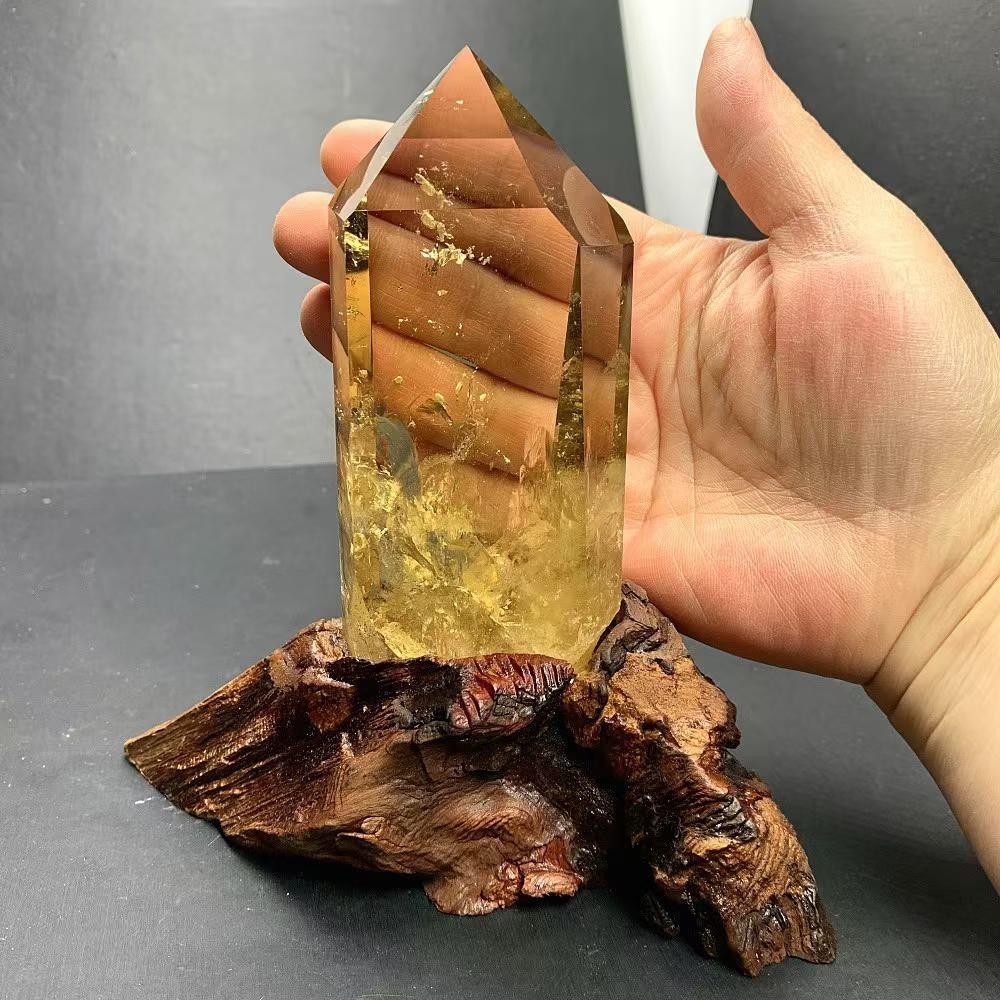 1.32LB Natural Citrine Quartz Obelisk Energy Crystal Tower Point Reiki+Stand