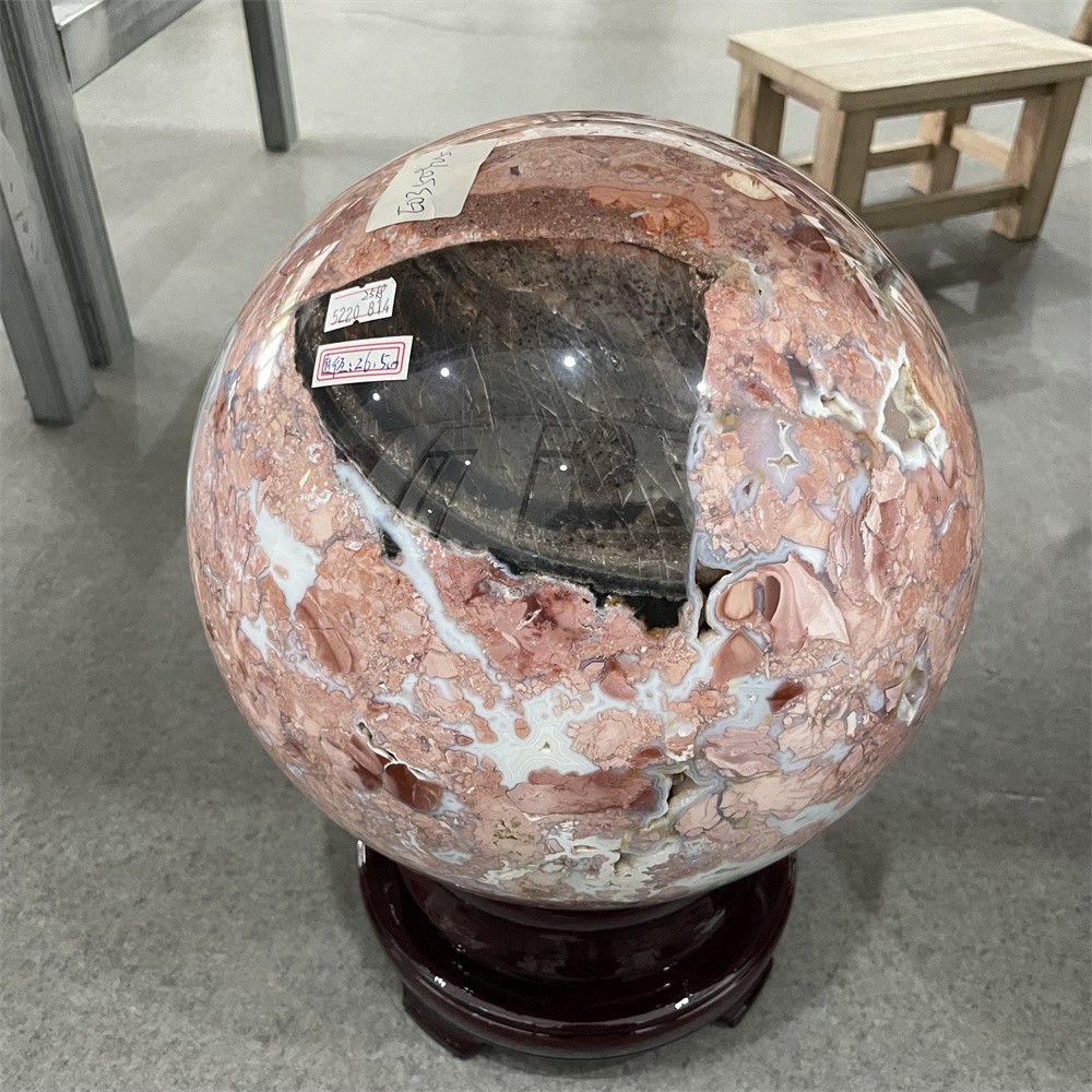 55.1LB 10.4″ Large Natural Flower Agate Geode Sphere Magic Crystal Reiki Ball