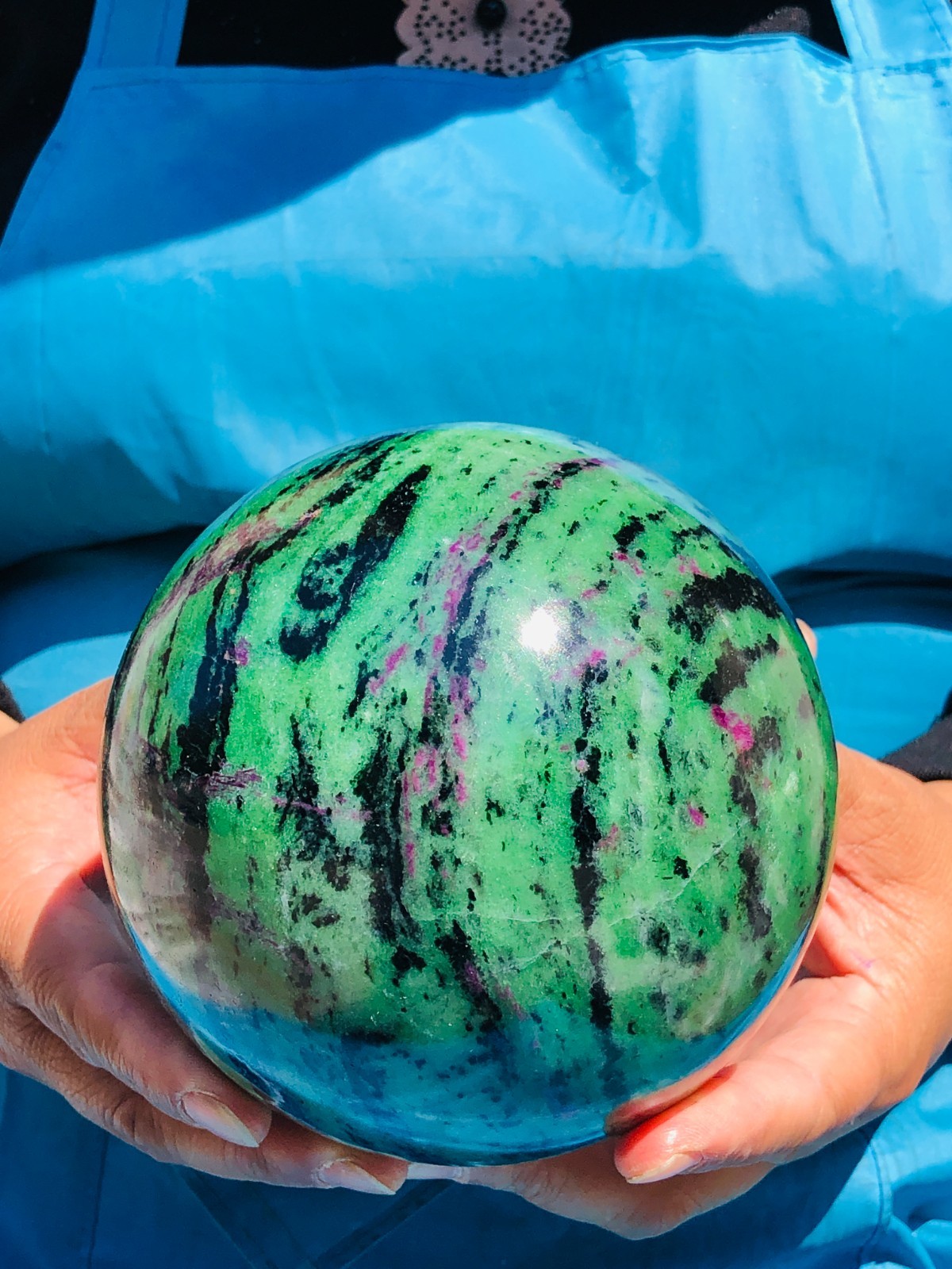 6.46 LB Large Natural Ruby Zoisite Sphere Crystal Healing Stone Specimen 5159