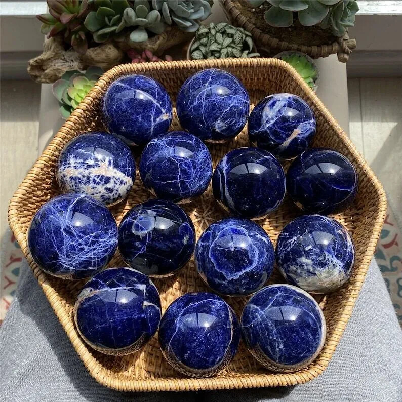 50mm Natural blue Sodalite Ball Quartz Crystal polished Sphere Healing gift 1pc