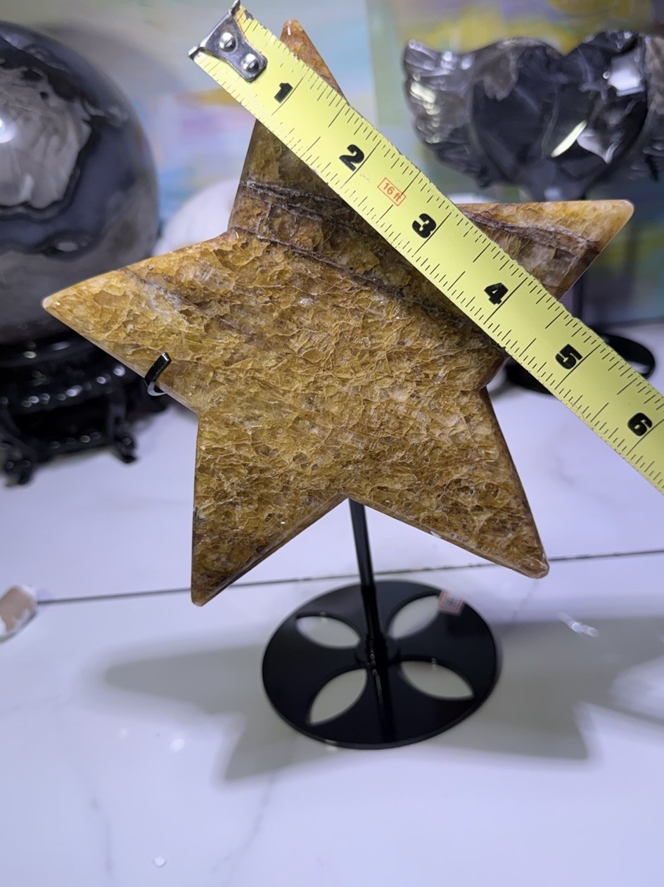 Honeycomb Star-Shaped Yellow Crystal Decorator Piece on Stand, Approx. 8″