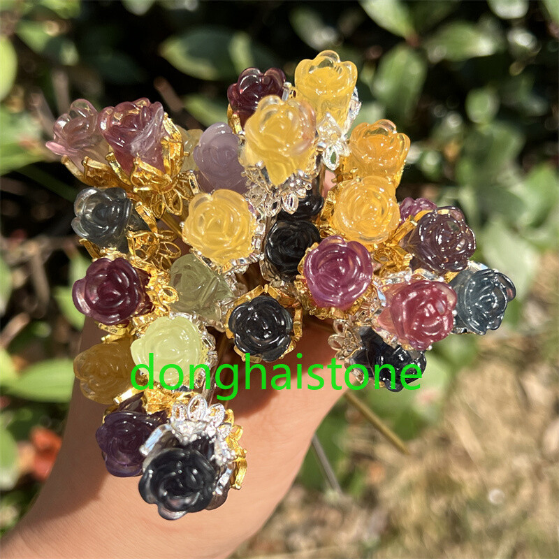 5pcs Natural Fluorite Rose flower skull Quartz Crystal Skull Reiki Healing Gem
