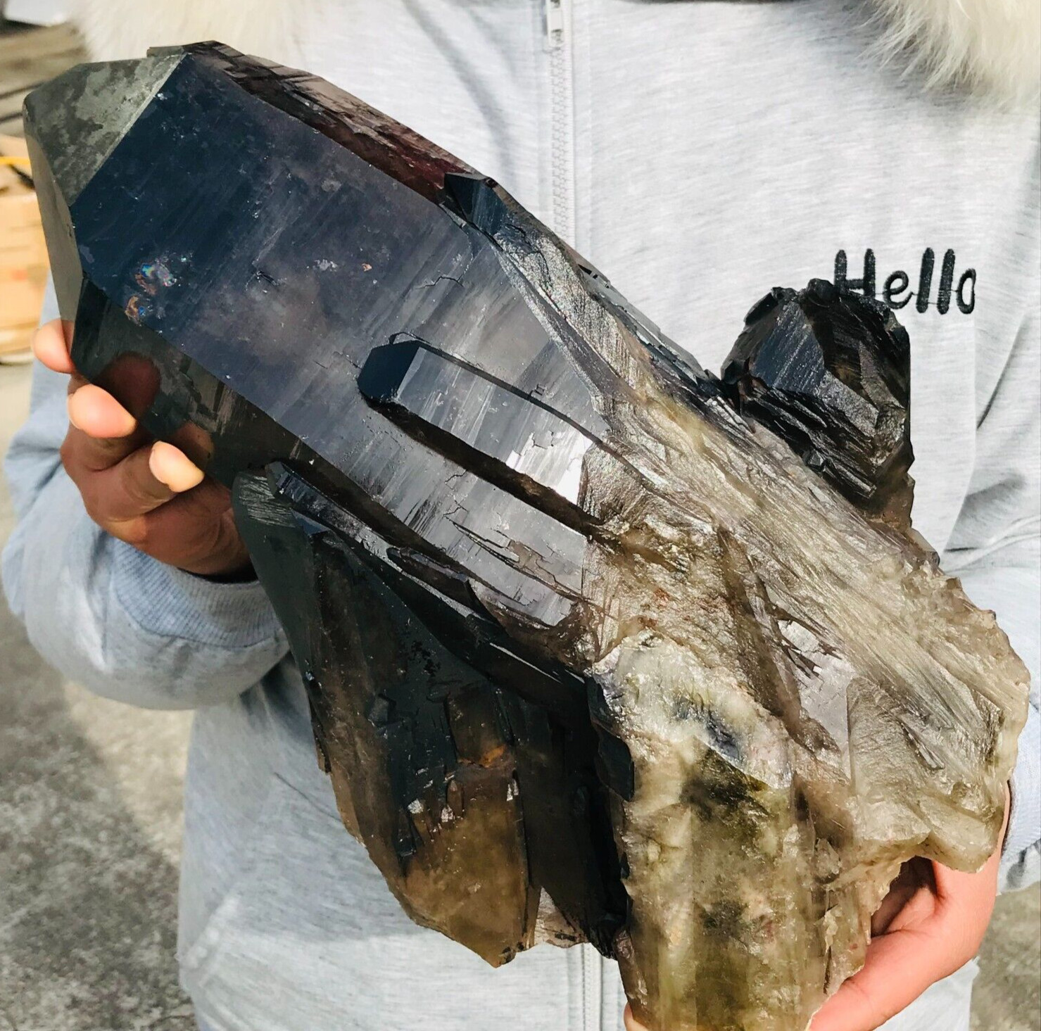 16.00lb Large Natural Smoky Black Skeleton Quartz Crystal Point Rough Mineral
