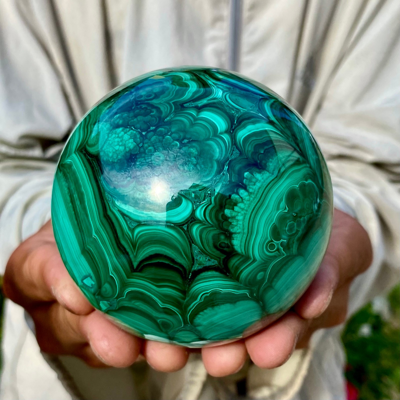 2.20LB Rare Natural Malachite quartz hand Carved sphere Crystal Healing