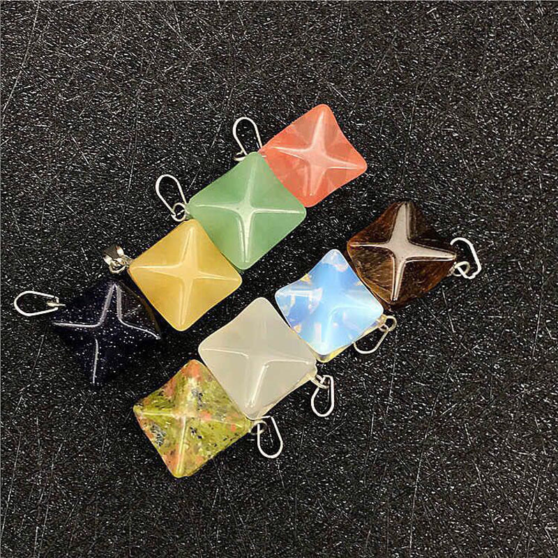 Natural Crystal Quartz Merkaba Star Sacred Geometry Star Chakra Healing Pendant