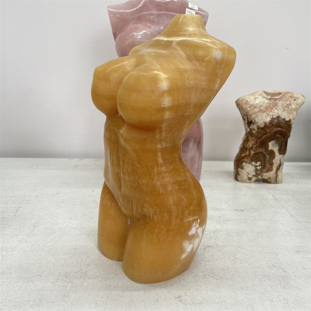 15.6LB 12.2″Natural Yellow Calcite Lady Body Statue Carved Crystal Home Decor
