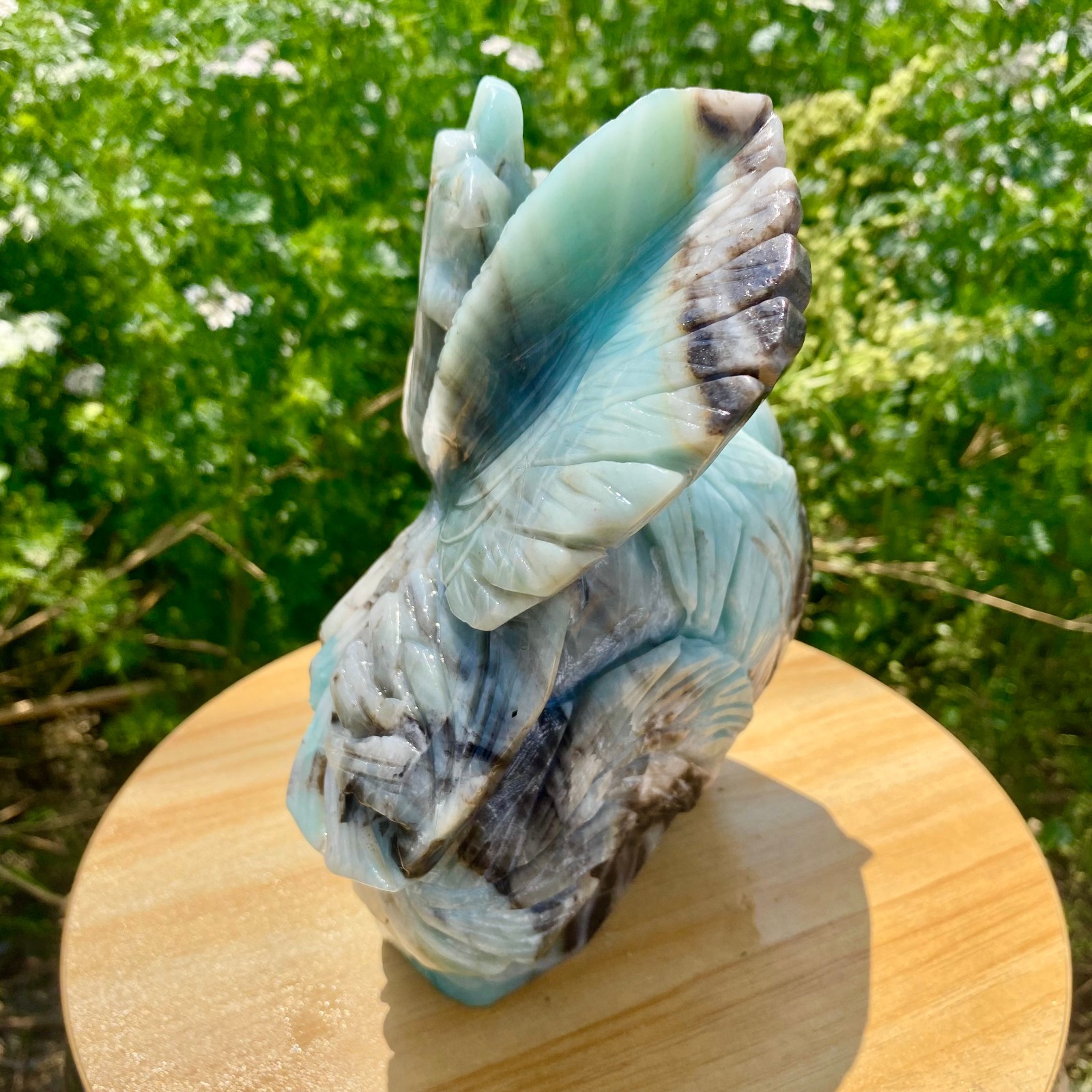 7LB Natural Blue Vein Stone Phoenix Carving, Home Decoration