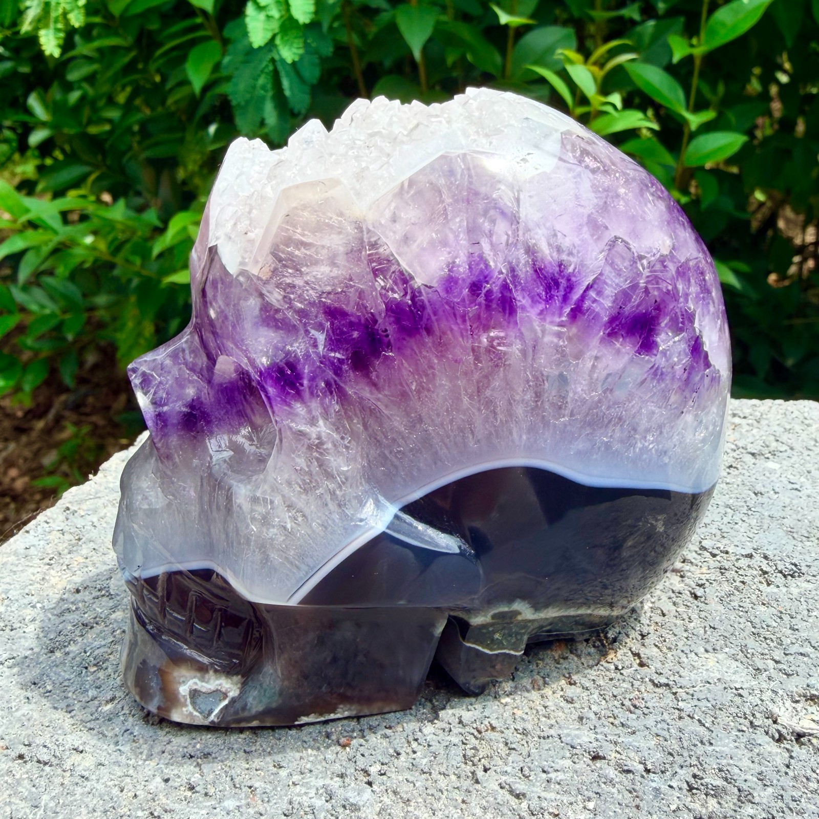 1.96lb Amethyst agate crystal cave skull, Rare hand carved skull specimen