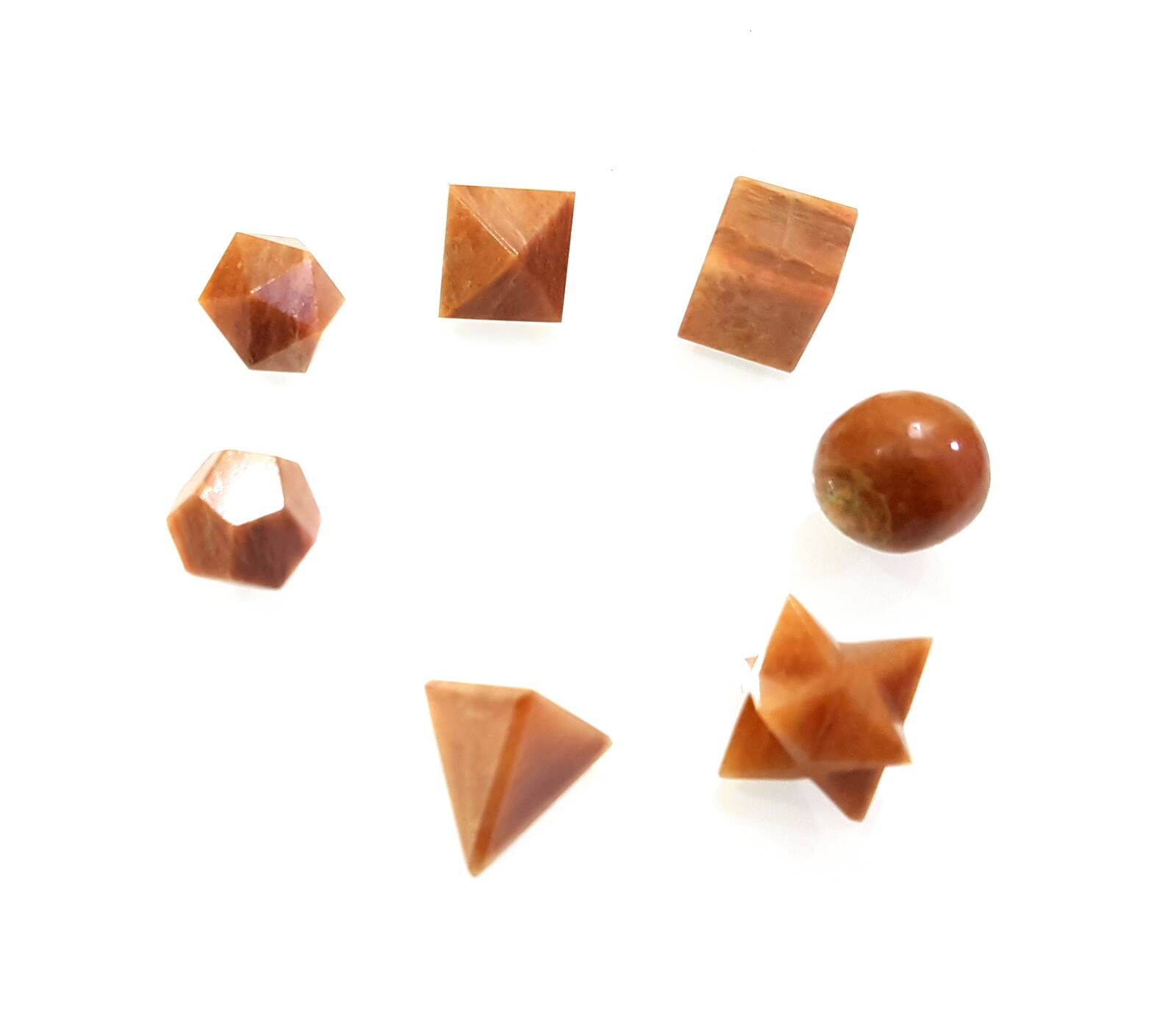 Red Aventurine Healing Sacred Geometry Set of 7 Different Shapes Platonic Solids