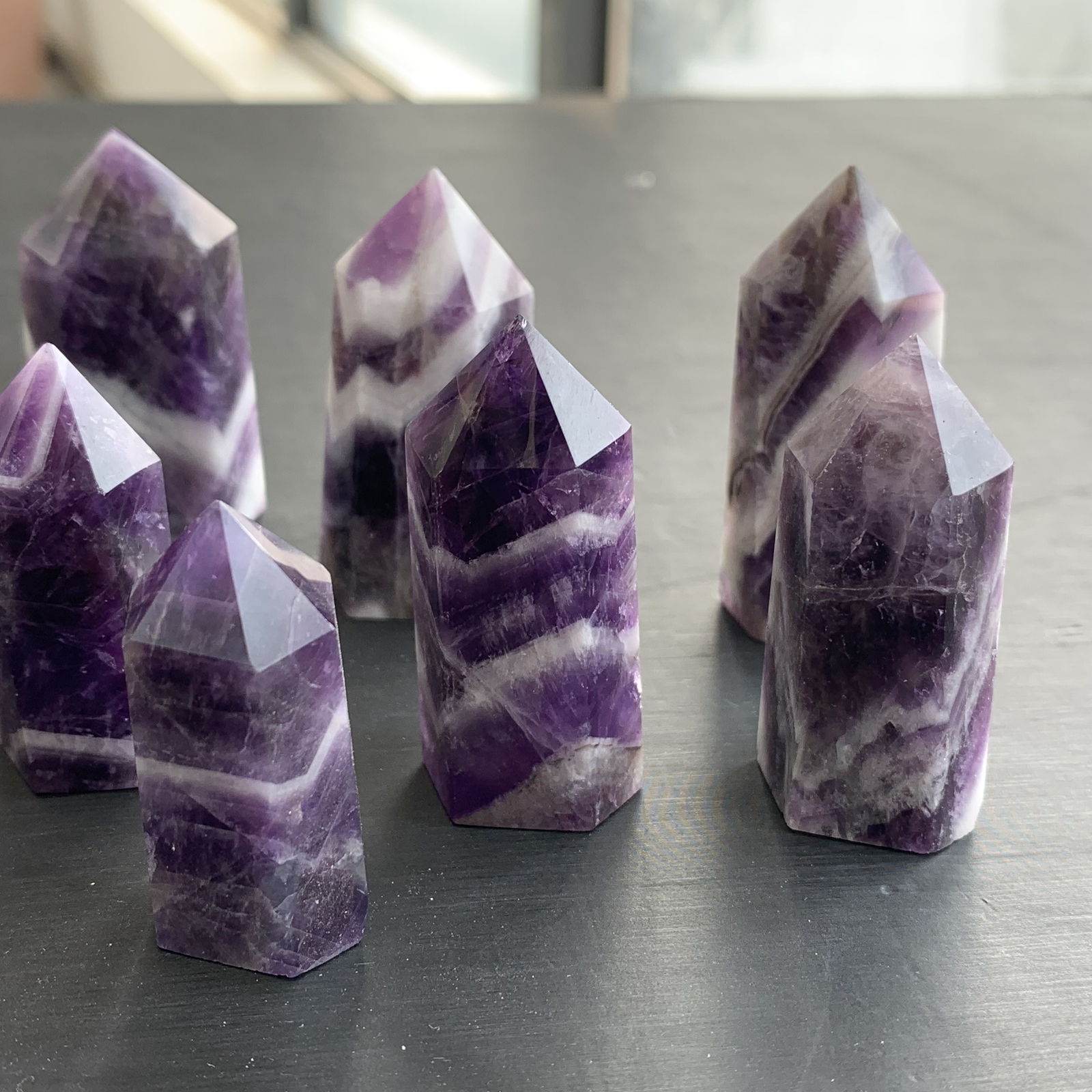 4pcs natural dreamy amethyst quartz obelisk crystal wand point healing 40-55mm