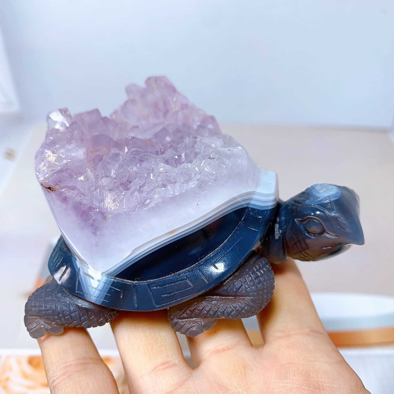 1pc Natural amethyst agate turtle Crystal turtle carving healing Home decora