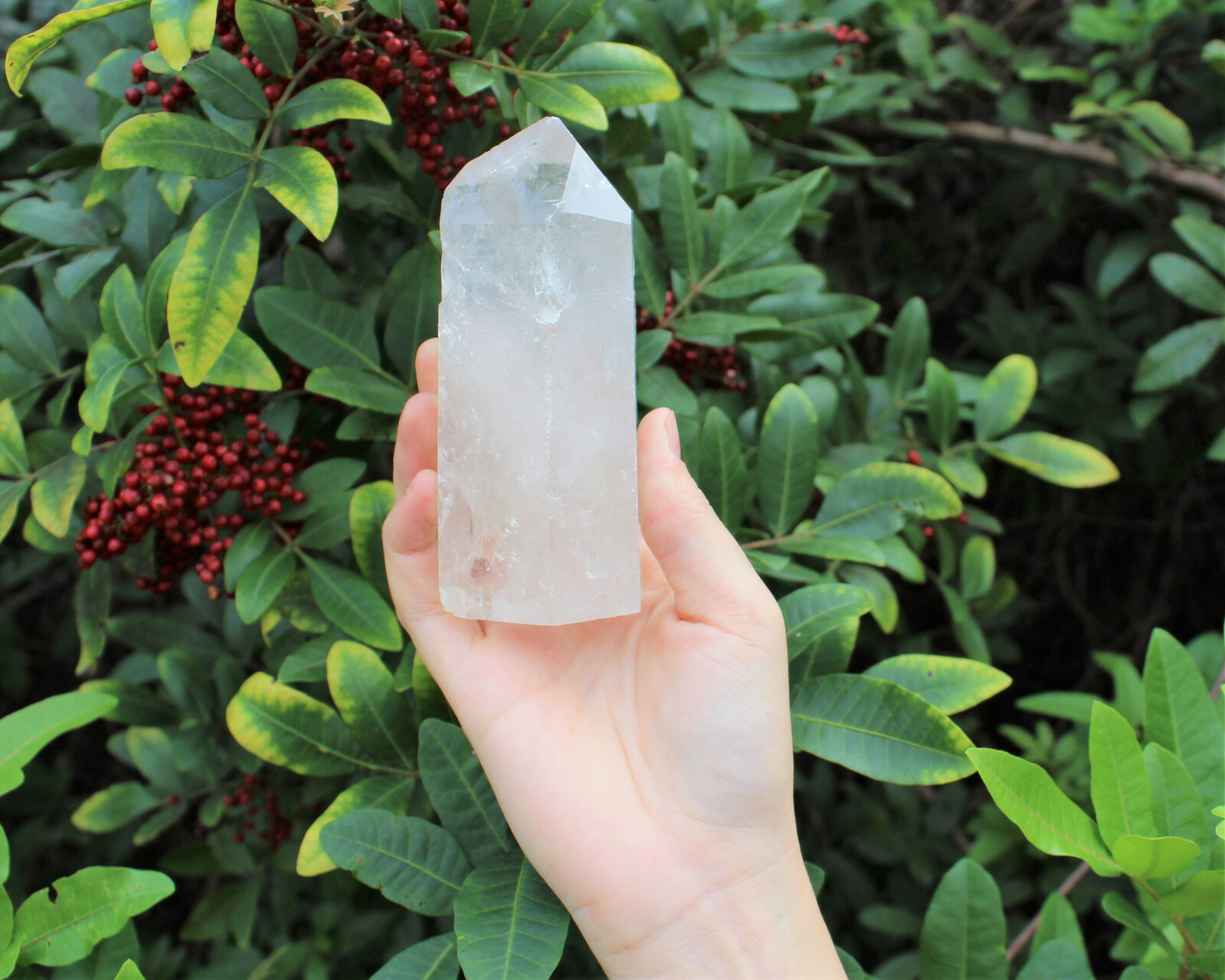 LARGE Clear Quartz Crystal Point with Cut Base – Free Standing Crystal Points