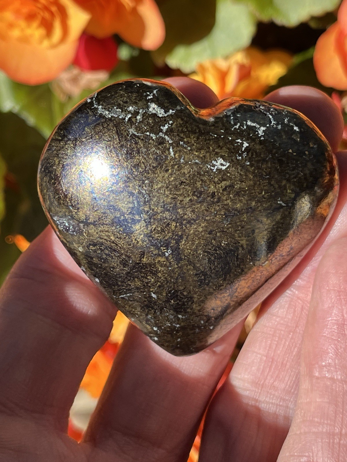 Peruvian Covellite Heart with Pyrite