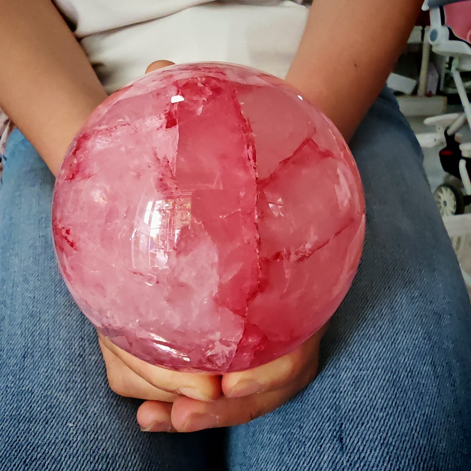 2.42LB TOP Natural Red gum flower quartz ball crystal Hand carved Decorative