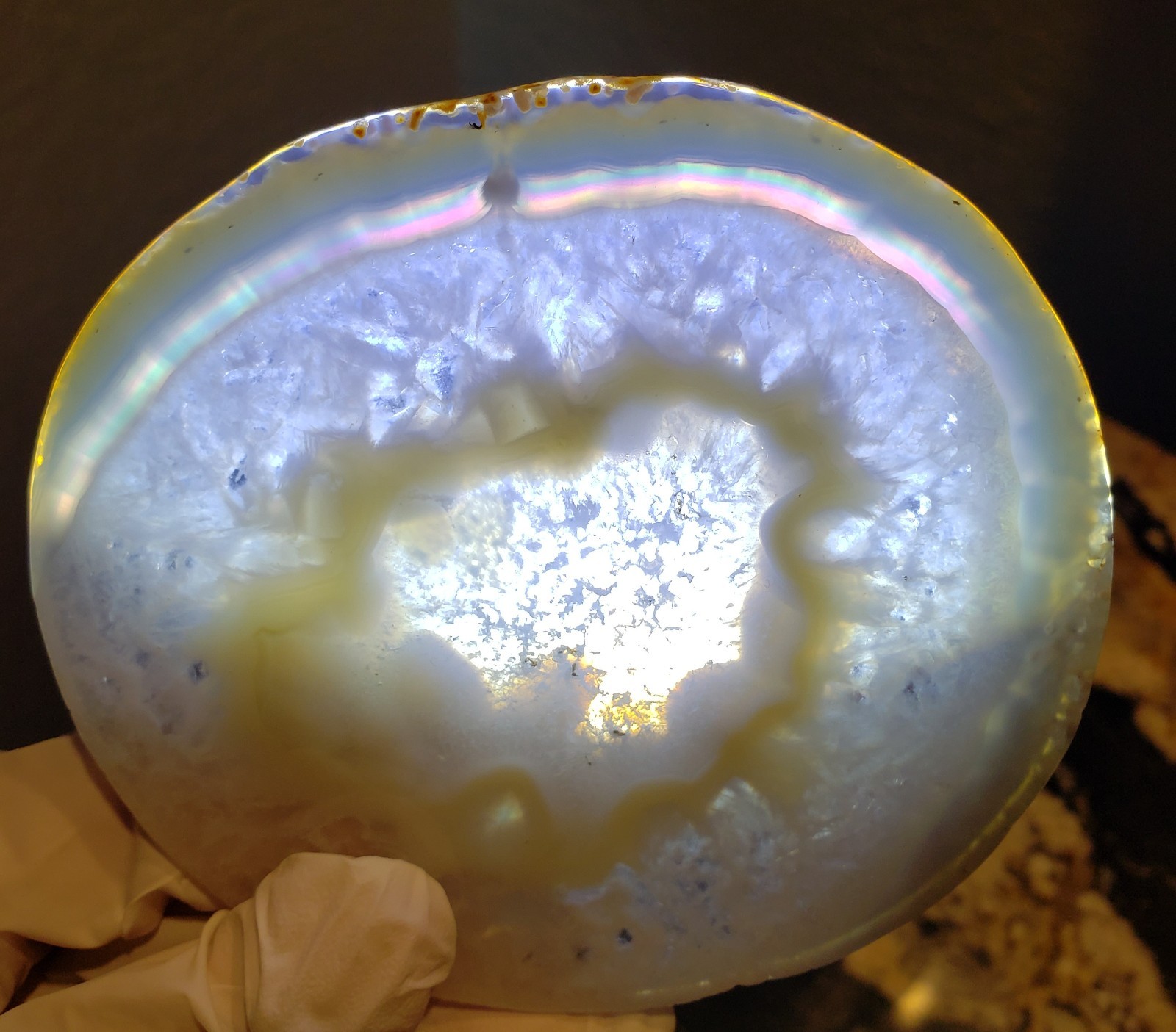 3.75″ Beautiful Rainbow Iris Agate Slab Slice Plate UV, 101g or 3.6 oz