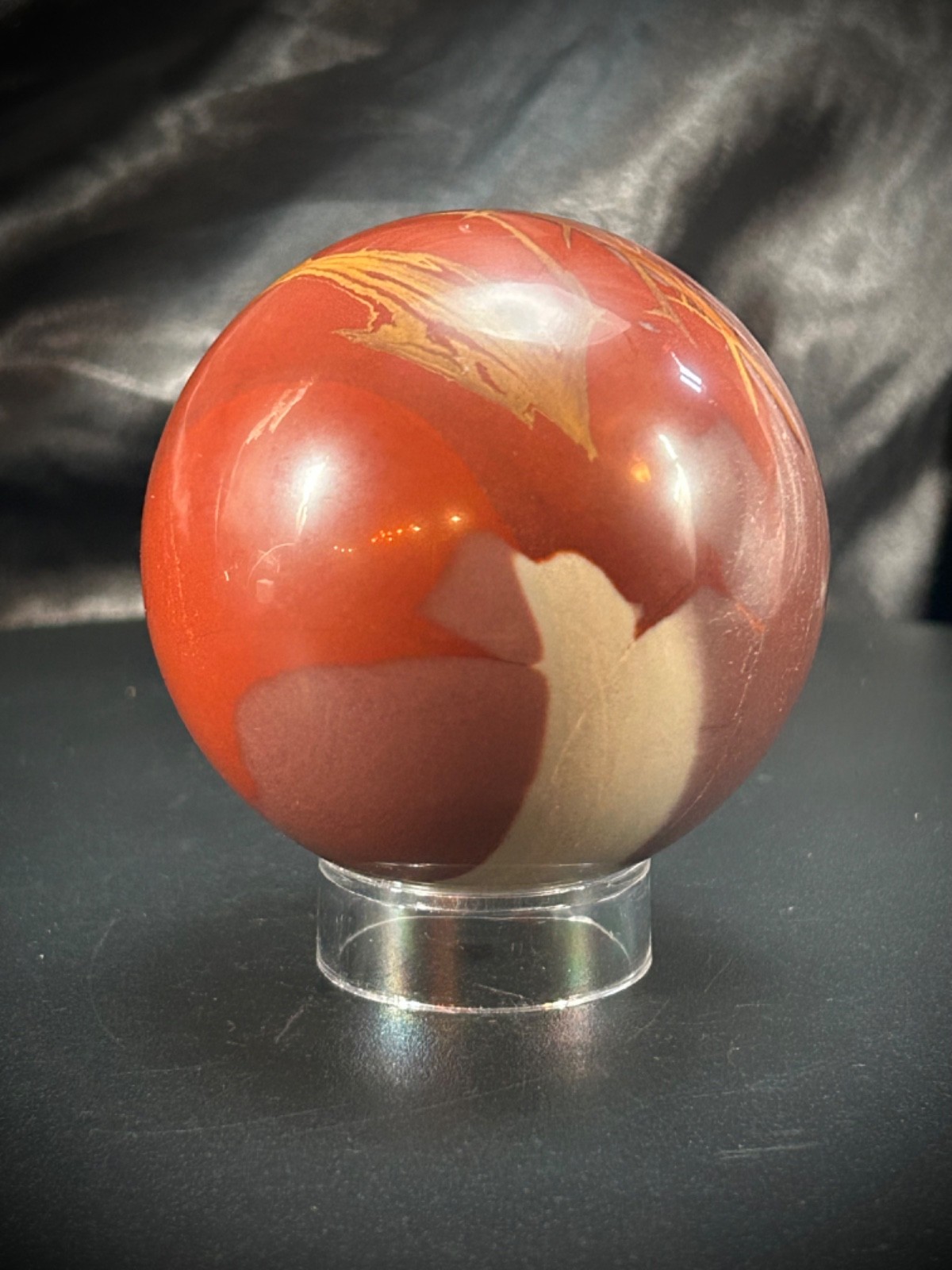 2.49″ Red Noreena Jasper Sphere With Acrylic Stand 12.3oz (350 grams)