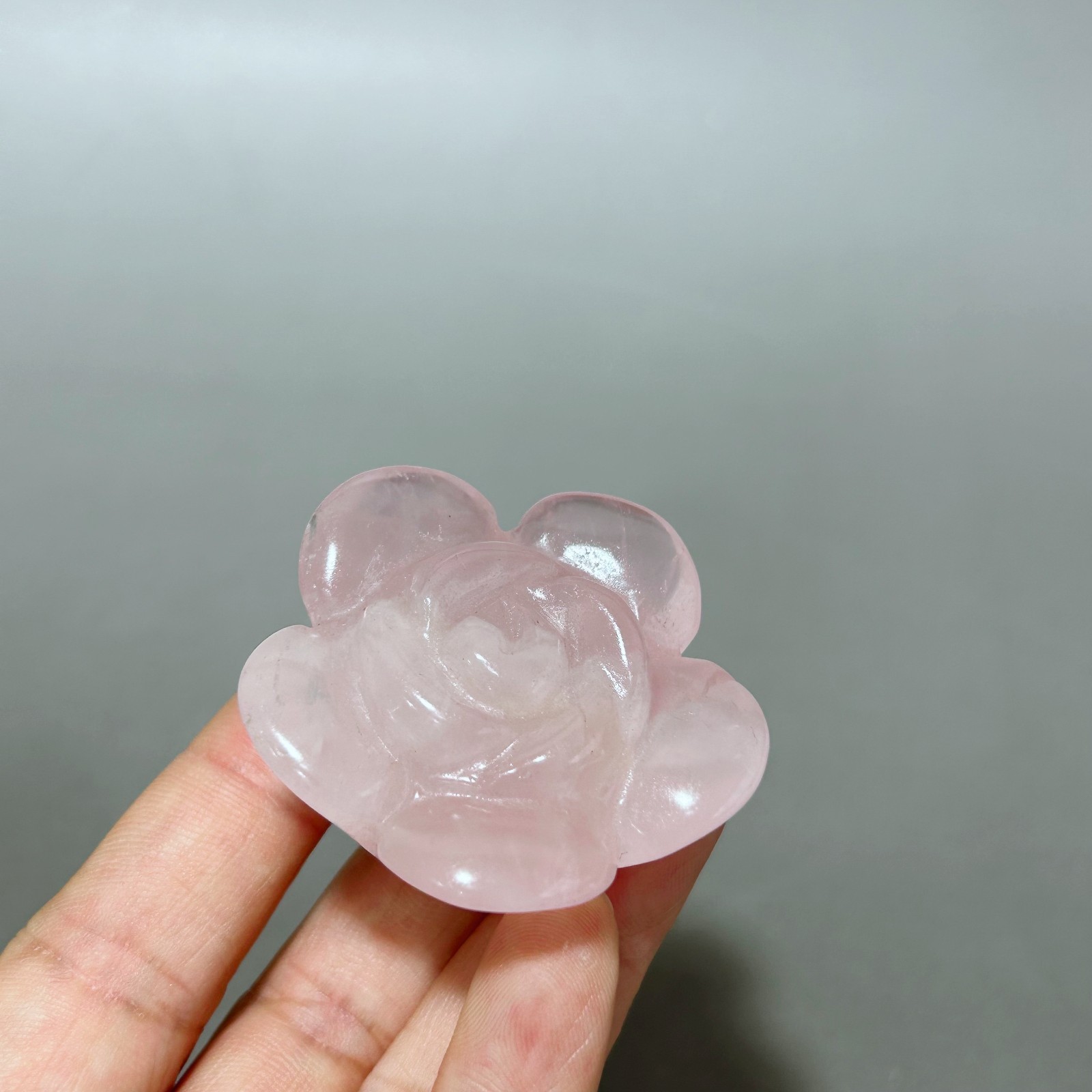 1pc Natural rose Quartz rose Flower carved Quartz Crystal skull Reiki healing