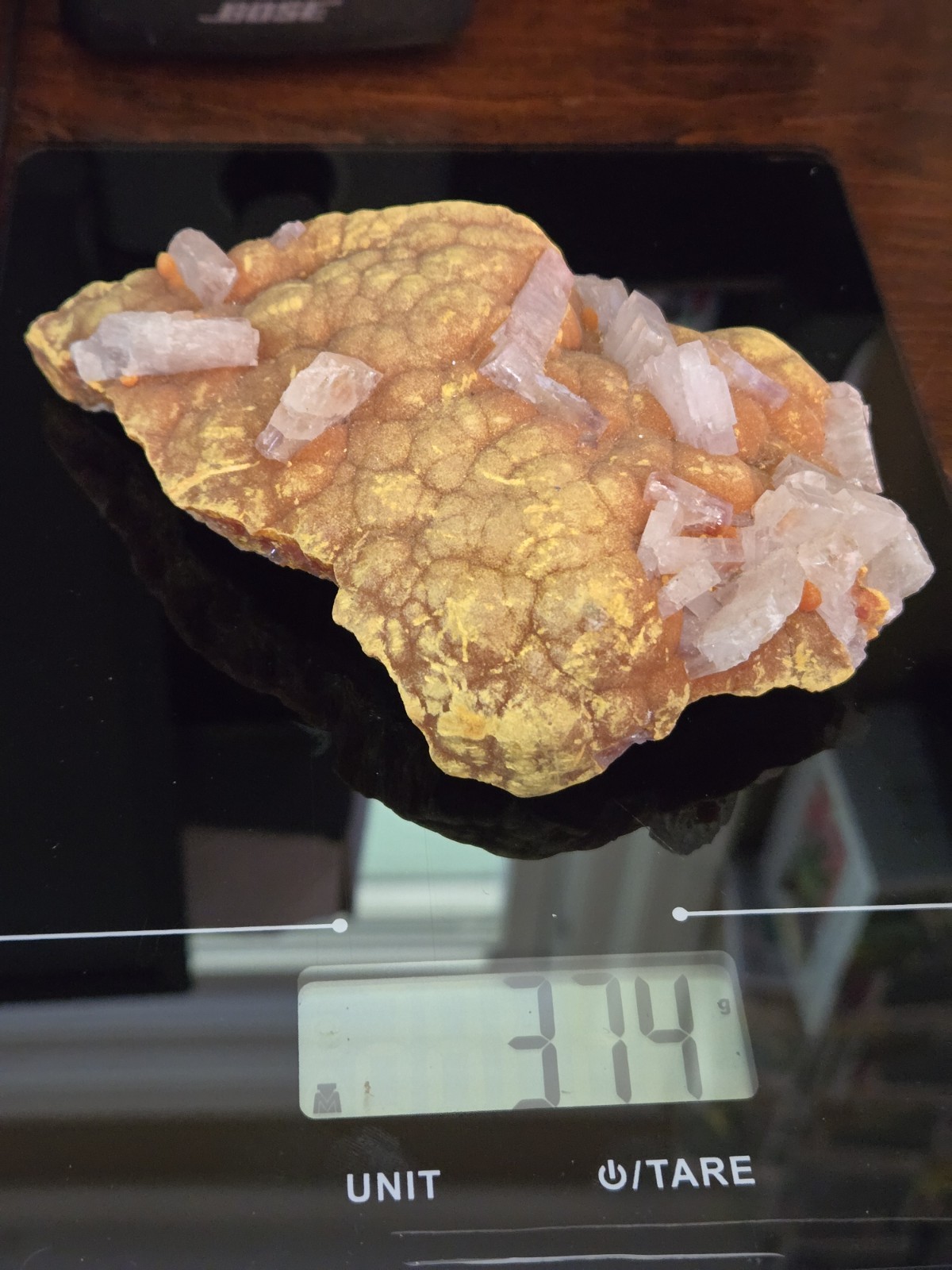 Orpement Realgar Natural Mineral Specimen With Barite and Pyrite 374g Peru 5.25″