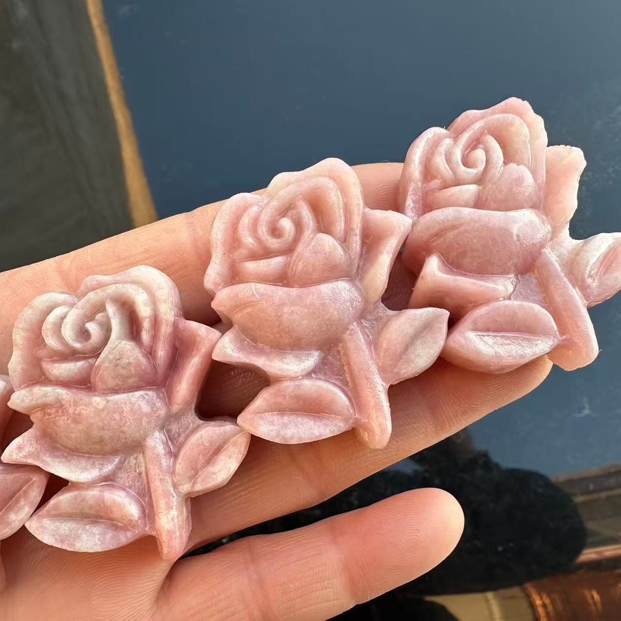1pc Natural Pink opal Quartz hand-Carved flower skull Crystal Reiki healing gift