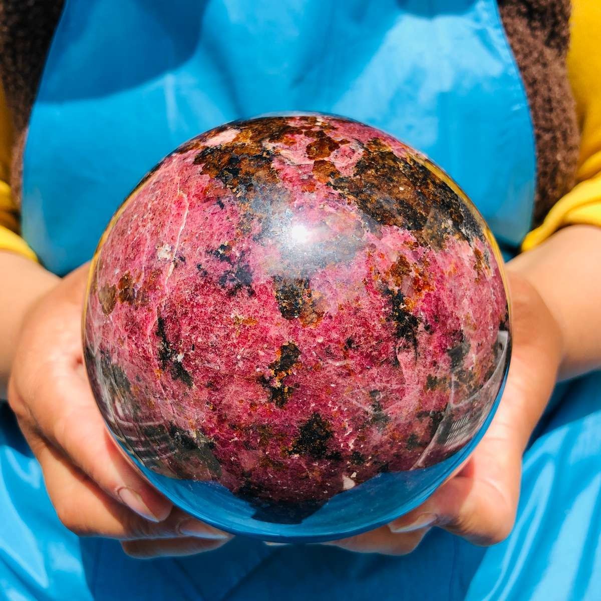 6.27 LB Natural Rhodonite Crystal Sphere Pink Black Healing Gem Stone 4778