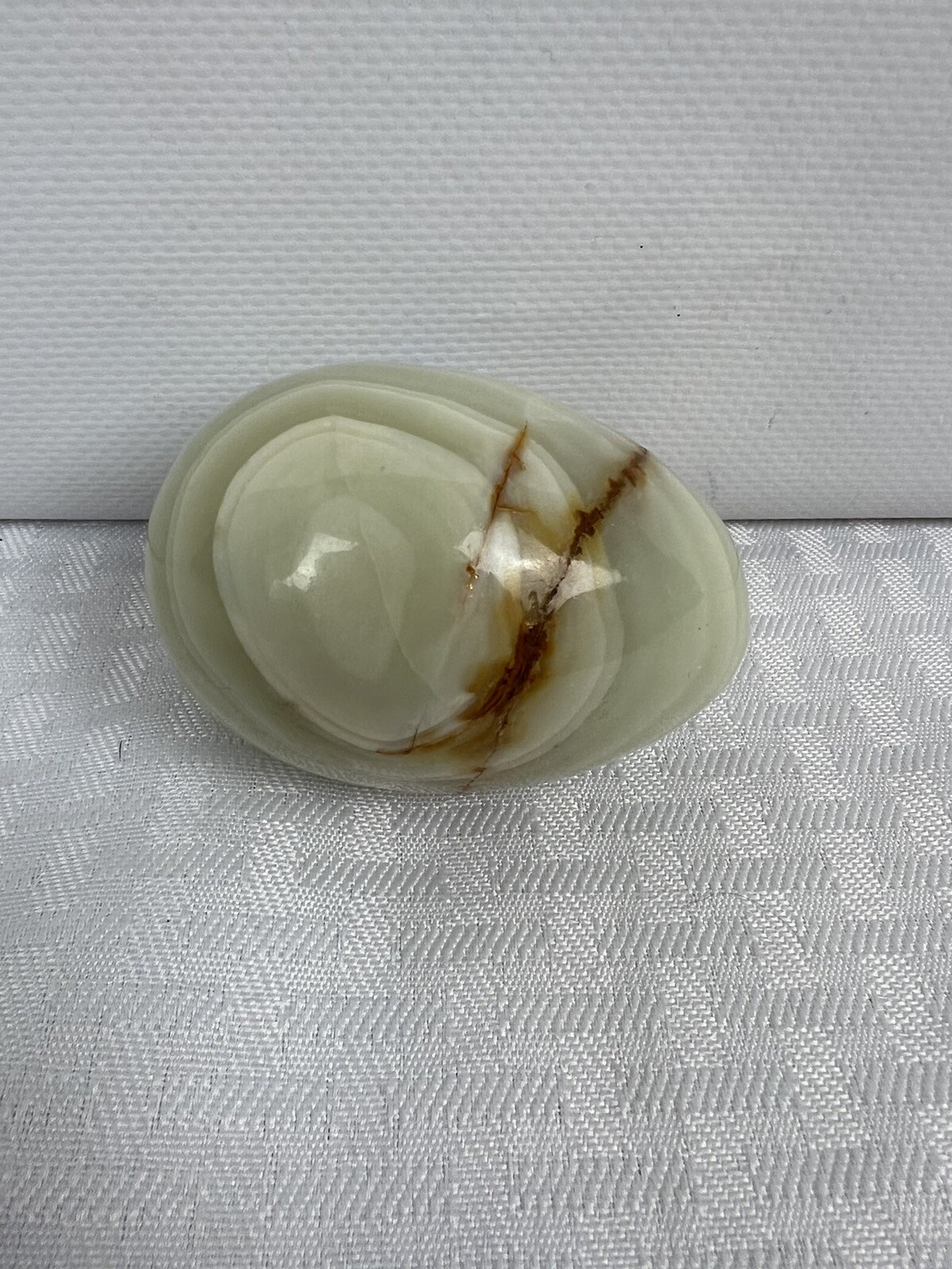 Green Natural Stone Polished Easter Egg 3″ Long White Brown Easter Home Decor