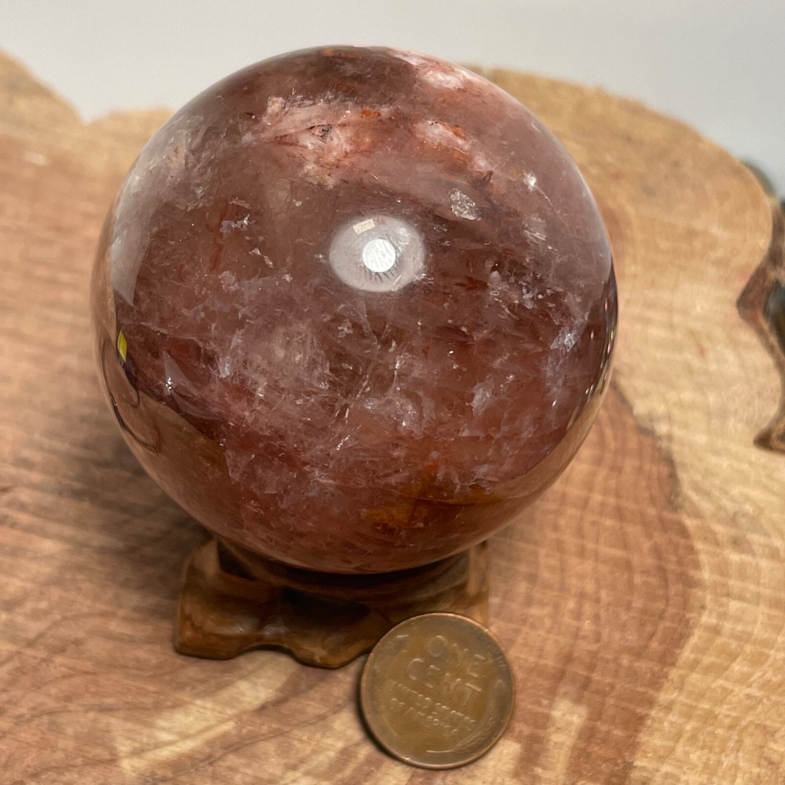 **No Stand** Quartz Sphere Blue Flash! Slightly Smoky Hematoid Flowers 263 Gram