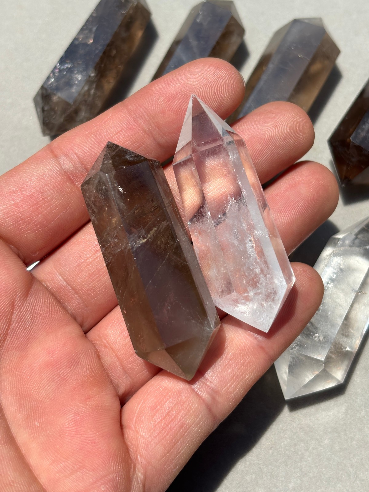 10pcs Lot Clear and Smokey Mixed Natural Quartz Crystal Double Terminated Points