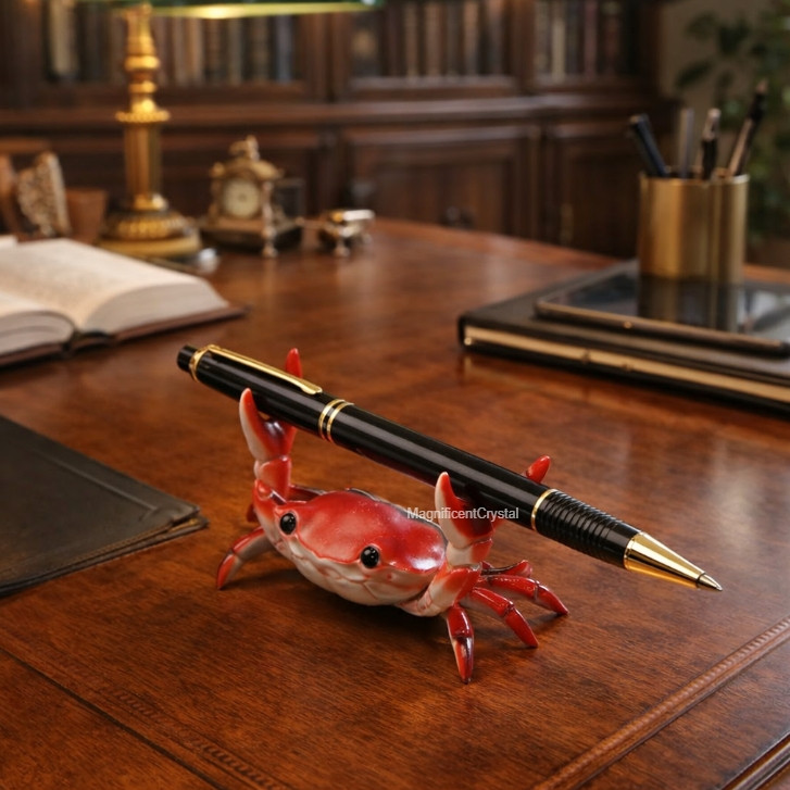 Cute Crab Pen Holder Desk Organizer Healing Animal Pen Stand Mini Statute Decor