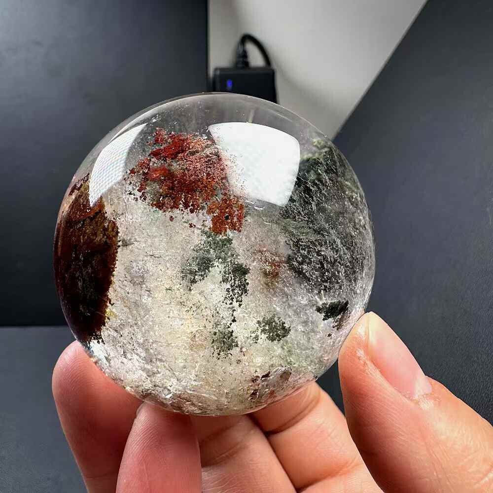 295g Natural Color Ghost Quartz Sphere Energy Crystal Ball Reiki Decor