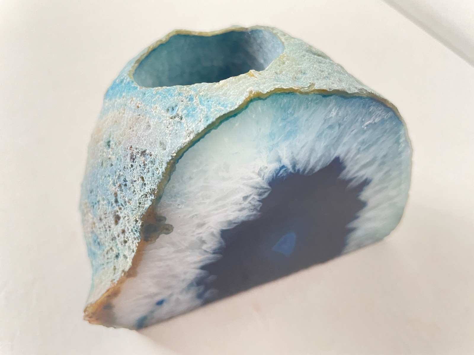 Quartz Crystal Druzy Half-Polished Blue Agate Geode Candle Holder Crystal Decor