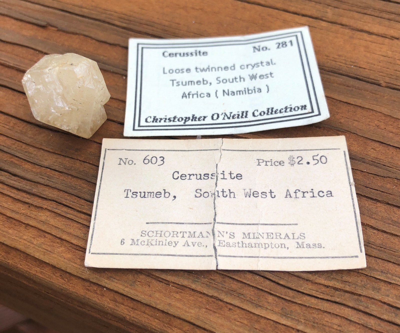 Old Cerussite Twinned Crystal, Tsumeb, Namibia, Ex Schortmann’s +