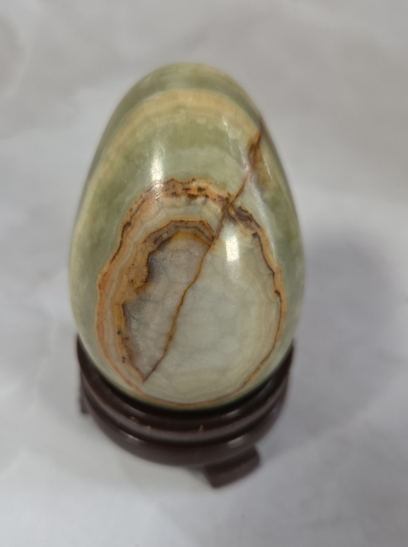 Green Onyx Stone Egg Natural Banded Calcite Polished w/ Stand 2.5″