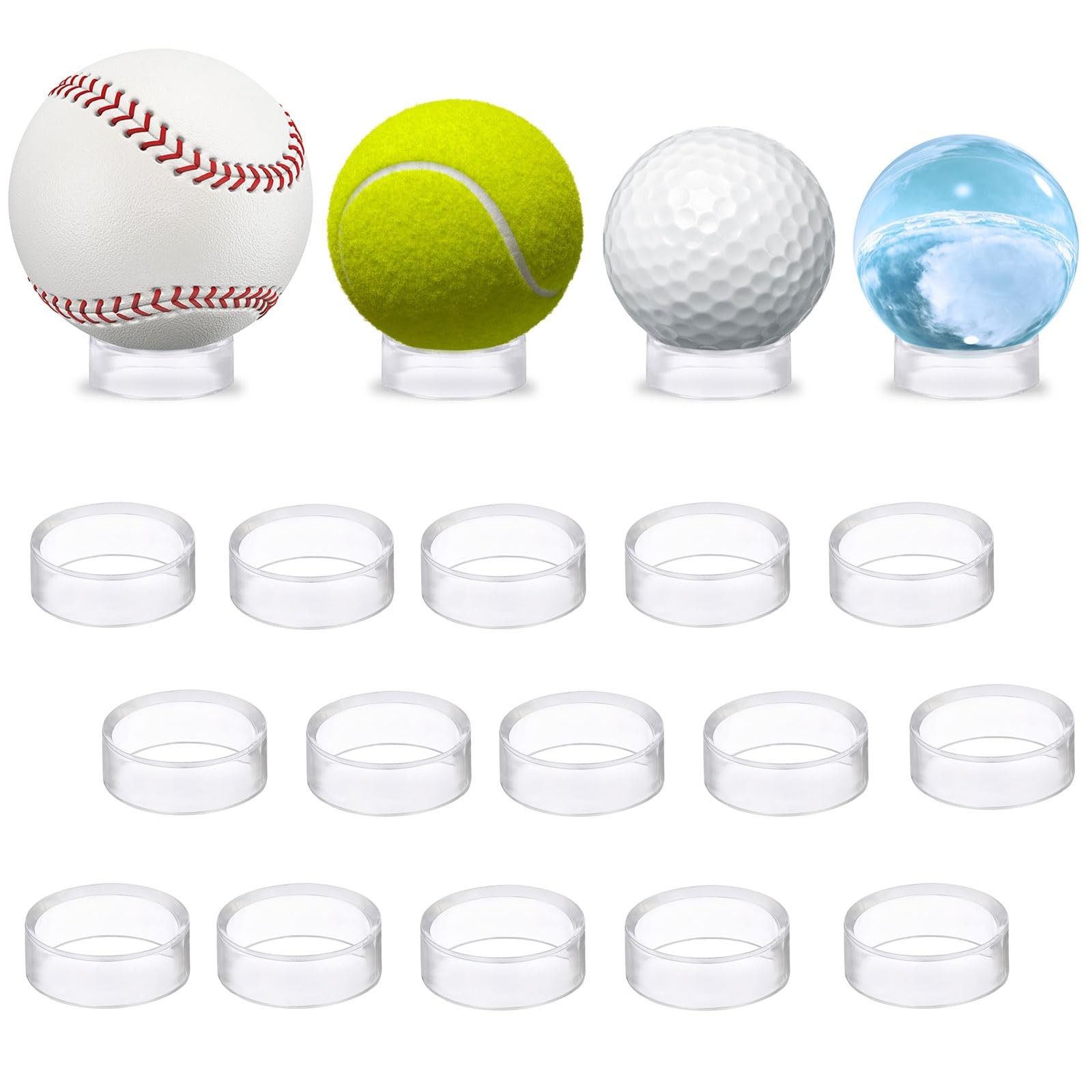 9Pcs Display Stands Acrylic Clear Medium Round Baseball Ring Stands Easel Holder