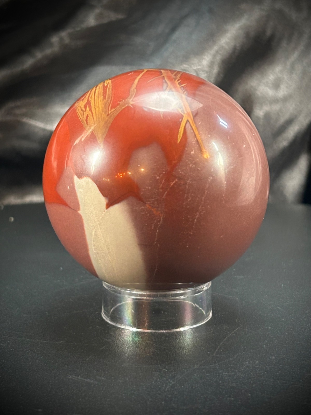 2.49″ Red Noreena Jasper Sphere With Acrylic Stand 12.3oz (350 grams)