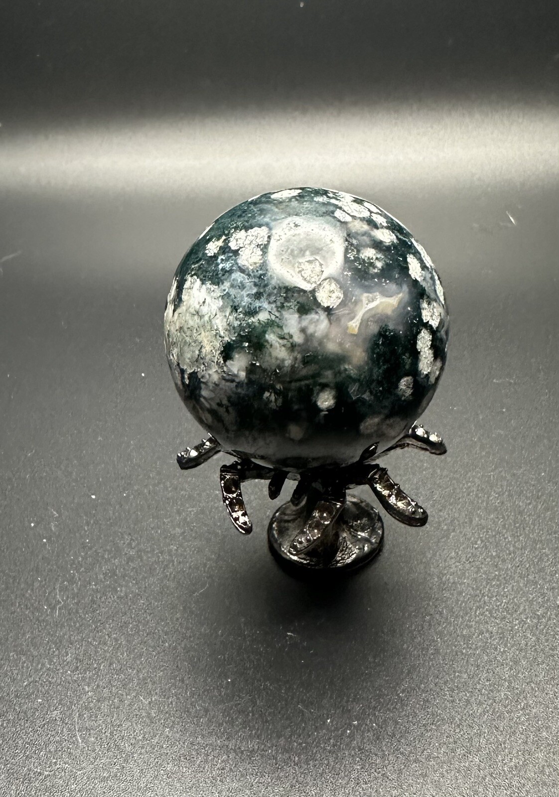 Green Moss Agate Crystal Sphere Spider Stand Free Shipping