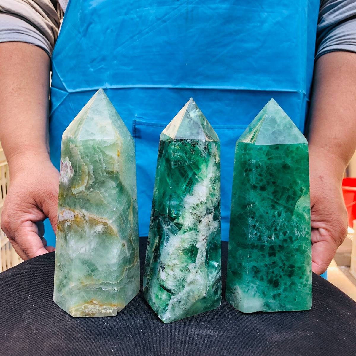 5.25LB 3pc Natural fluorite quartz obelisk crystal tower point healing decor