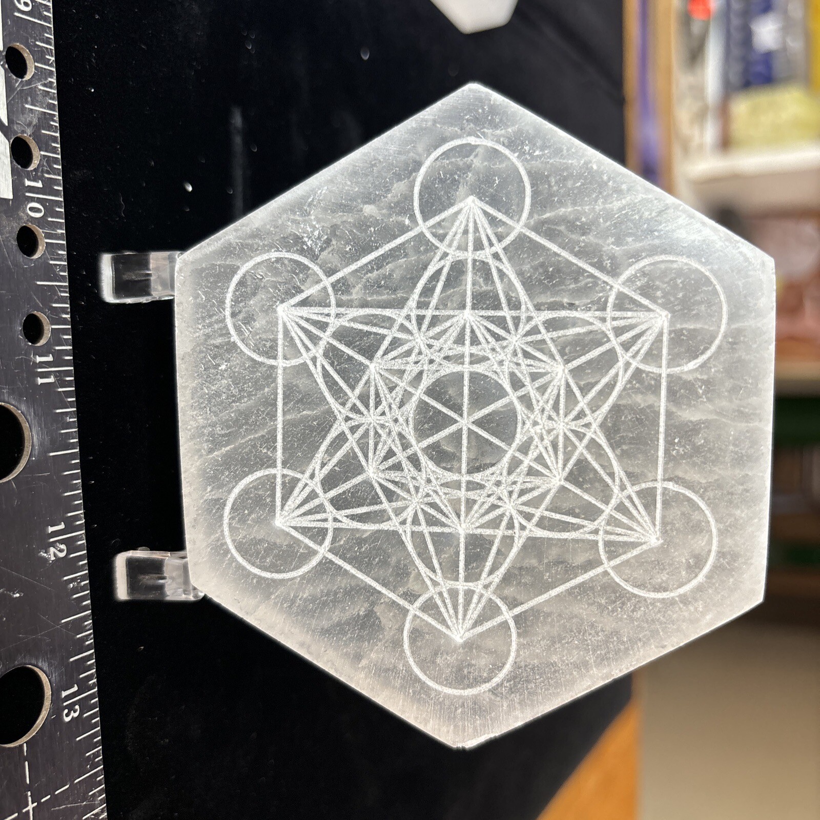 4” Hexagonal Selenite Charging Plate/grid With Metatrons Cube